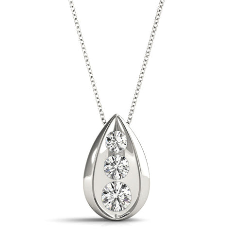 Silver Teardrop Bezel-Set Round Diamond Pendant