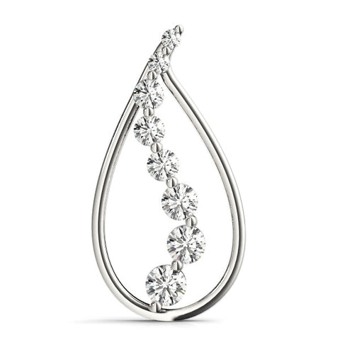 Silver Teardrop Diamond Prong-Set Round Pendant