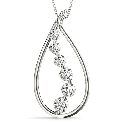 Silver Teardrop Diamond Prong-Set Round Pendant