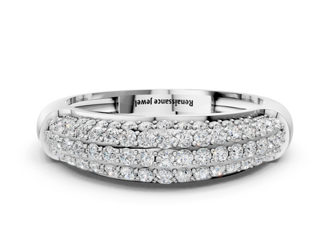 Platinum Three-Row Pavé Round Diamond Dome Band with Shared Prong Setting