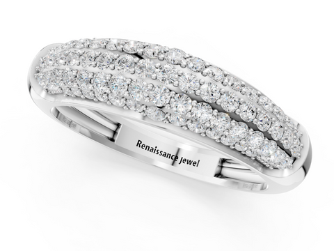 Platinum Three-Row Pavé Round Diamond Dome Band with Shared Prong Setting