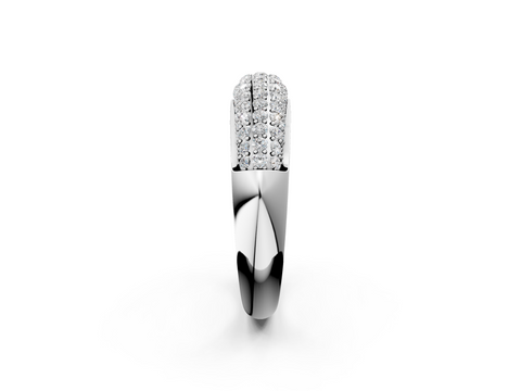 Platinum Three-Row Pavé Round Diamond Dome Band with Shared Prong Setting