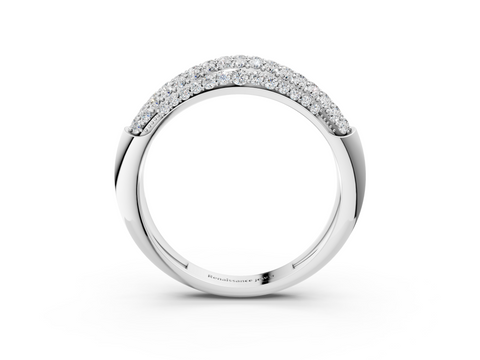 Platinum Three-Row Pavé Round Diamond Dome Band with Shared Prong Setting