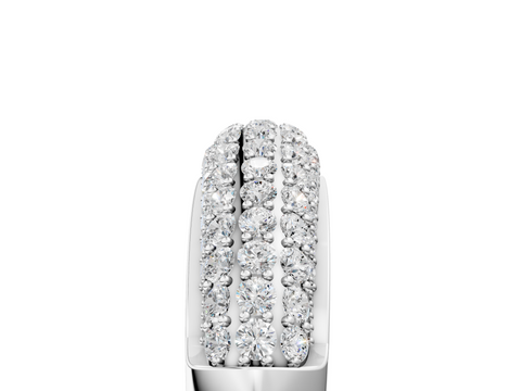 Platinum Three-Row Pavé Round Diamond Dome Band with Shared Prong Setting