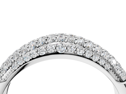 White gold Three-Row Pavé Round Diamond Dome Band with Shared Prong Setting