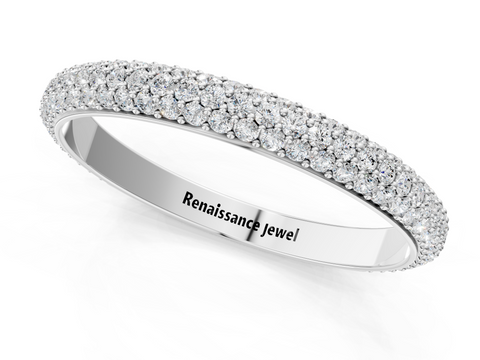 White gold Three-Row Round Diamond Pavé Eternity Band
