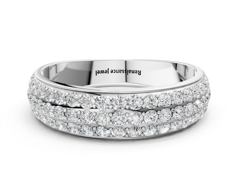 Platinum Three-Row Round Diamond Pave Eternity Band with Shared Prong Setting