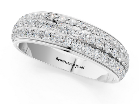 Platinum Three-Row Round Diamond Pave Eternity Band with Shared Prong Setting