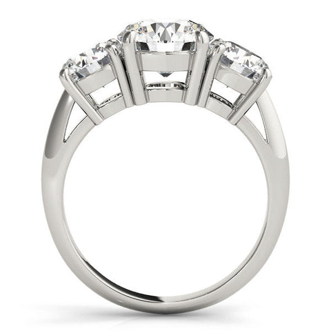 White gold Three-Stone Round Cut Diamond Engagement Ring with Prong Setting on a White Gold Band