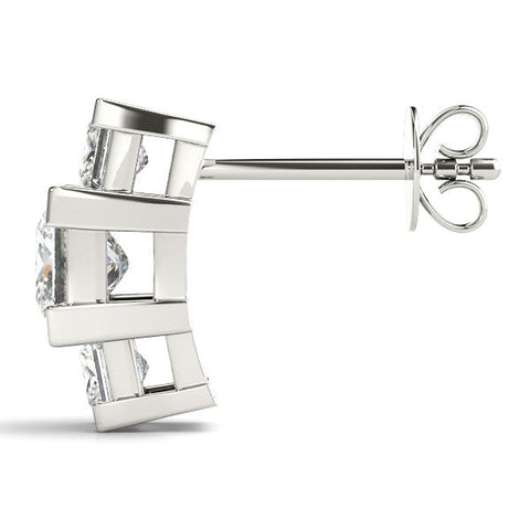 Silver Three-Stone Princess Cut Channel Set Earrings with Bar Prong Setting
