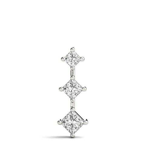 Silver Three-Stone Princess Cut Diamond Pendant with Four-Prong Setting