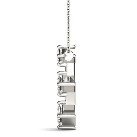 Silver Three-Stone Princess Cut Diamond Pendant with Four-Prong Setting