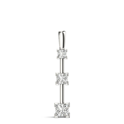 Silver Three-Stone Princess Cut Prong Set Pendant