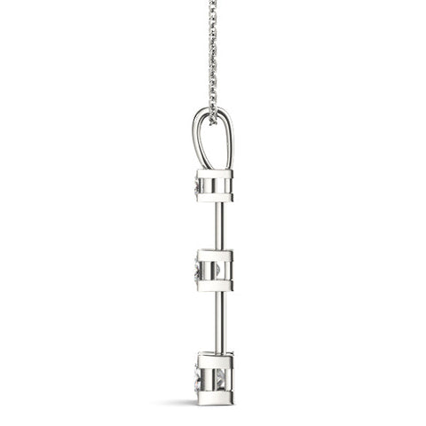 Silver Three-Stone Princess Cut Prong Set Pendant