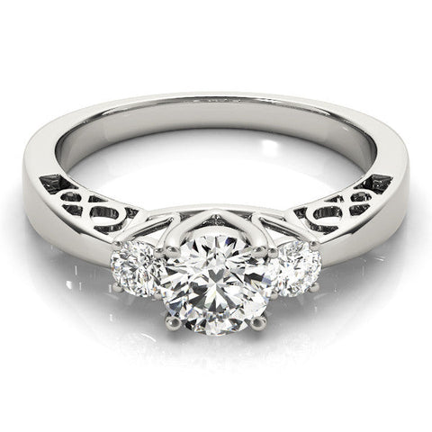 White gold Three-Stone Round Cut Diamond Cathedral Engagement Ring with Prong Setting