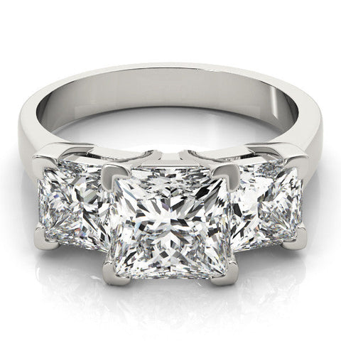 Platinum Three-Stone Princess Cut Diamond Ring with Channel Set Band and Four-Prong Setting
