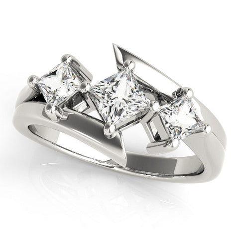 Platinum Three-Stone Princess Cut Tension Band Ring with Four-Prong Setting