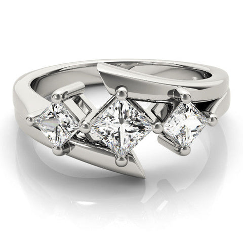 Platinum Three-Stone Princess Cut Tension Band Ring with Four-Prong Setting