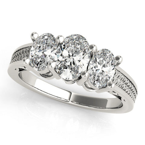 White gold Three-Stone Oval Diamond Pave Band with Prong Setting