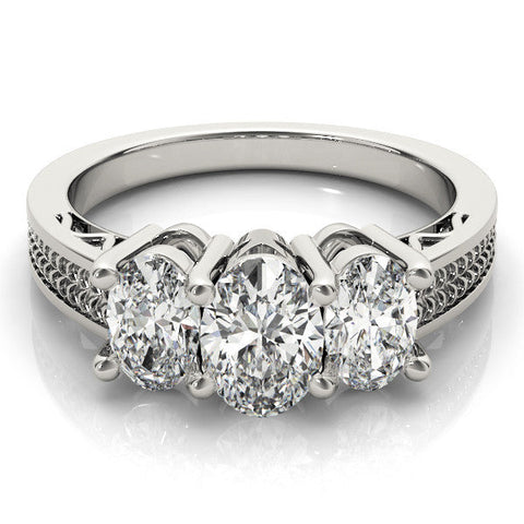 White gold Three-Stone Oval Diamond Pave Band with Prong Setting