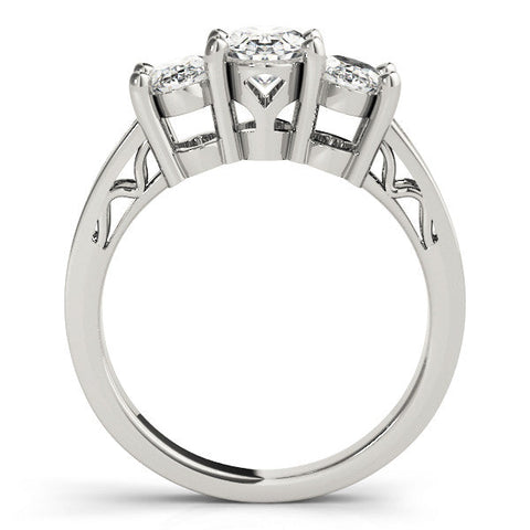 Platinum Three-Stone Oval Diamond Pave Band with Prong Setting