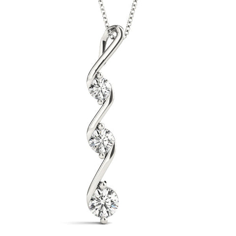 Silver Three-Stone Round Brilliant Prong Set Pendant