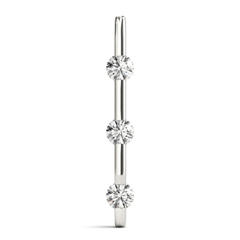 Silver Three-Stone Round Diamond Bar Pendant with Channel Setting