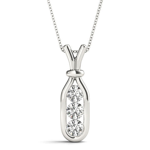 Silver Three-Stone Round Diamond Bezel Pendant
