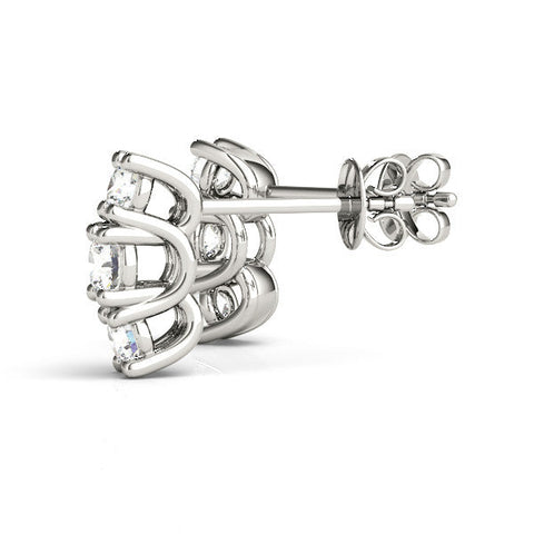 Silver Three-Stone Round Diamond Channel Band Prong-Set Earrings