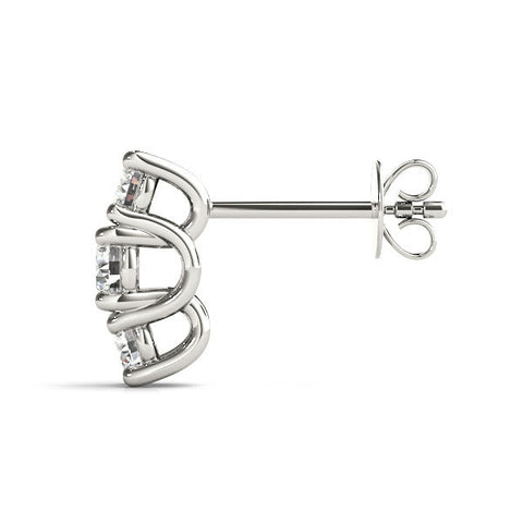 Silver Three-Stone Round Diamond Channel Band Prong-Set Earrings