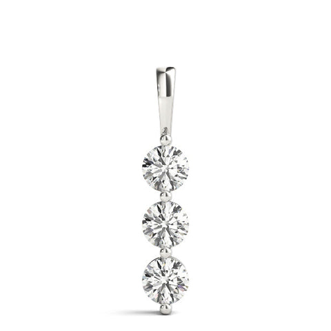 Silver Three-Stone Round Diamond Drop Pendant with Four-Prong Setting