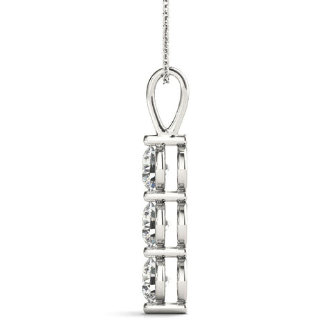 Silver Three-Stone Round Diamond Drop Pendant with Four-Prong Setting