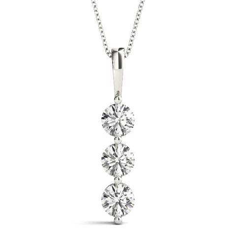 Silver Three-Stone Round Diamond Drop Pendant with Four-Prong Setting