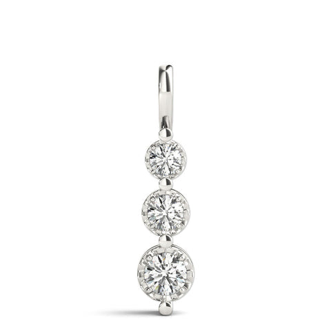 Silver Three-Stone Round Diamond Drop Pendant with Prong Setting