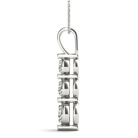 Silver Three-Stone Round Diamond Drop Pendant with Prong Setting
