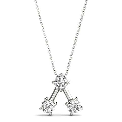 Silver Three-Stone Round Diamond Prong Set Pendant