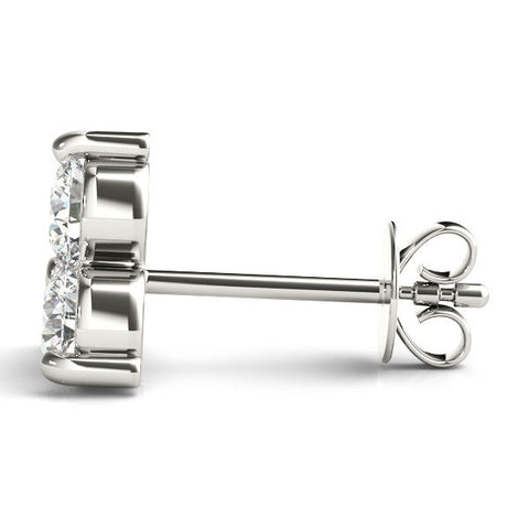 Silver Triangular Cluster Round Diamond Stud Earrings with Prong Setting