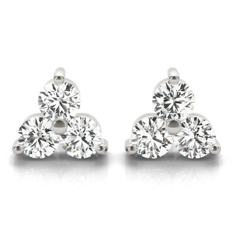 Silver Triangular Cluster Round Diamond Stud Earrings with Prong Setting
