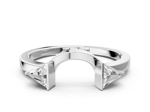 Platinum Trillion Cut Open Band with Bezel Set Diamonds