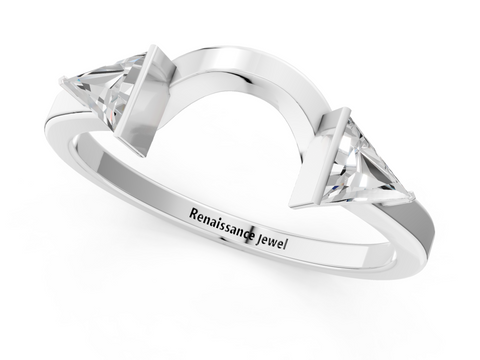 White gold Trillion Cut Open Band with Bezel Set Diamonds