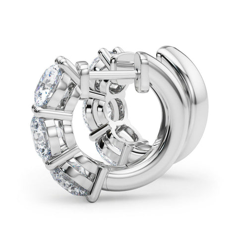 Silver Triple Round Diamond Huggie Earrings with Prong Setting