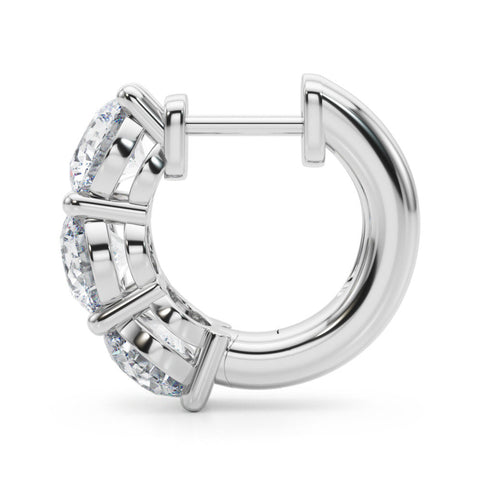 Silver Triple Round Diamond Huggie Earrings with Prong Setting