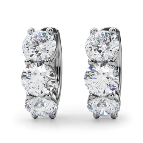Silver Triple Round Diamond Huggie Earrings with Prong Setting