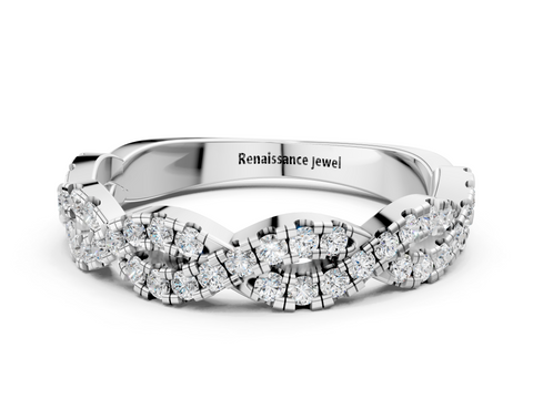 White gold Twisted Diamond Pavé Round Eternity Band with Shared Prong Setting