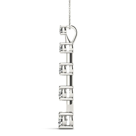 Silver Vertical Bar Pendant with Round Brilliant Diamonds in Prong Setting