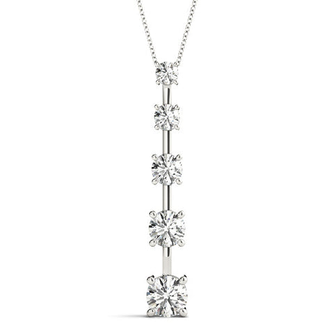 Silver Vertical Bar Pendant with Round Brilliant Diamonds in Prong Setting