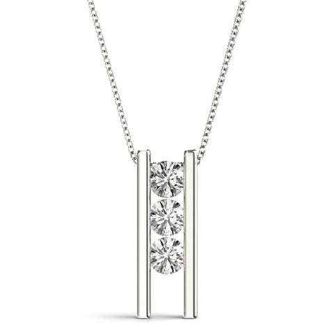 Silver Vertical Channel-Set Round Diamond Bar Pendant