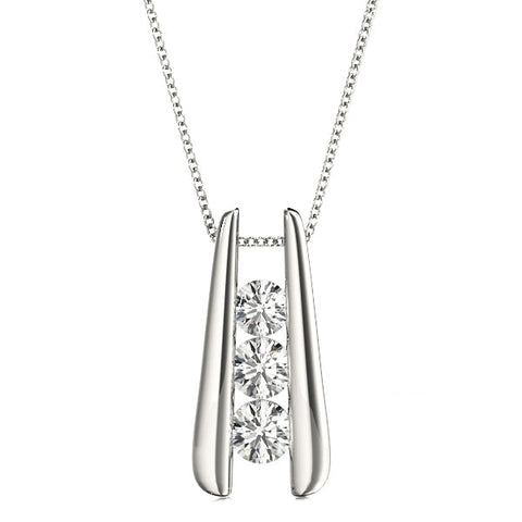 Silver Vertical Channel Set Round Diamond Pendant