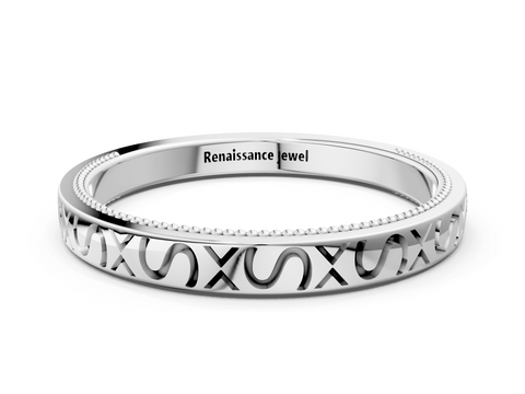 Platinum Vintage Engraved Milgrain Band