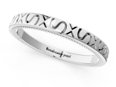 Platinum Vintage Engraved Milgrain Band